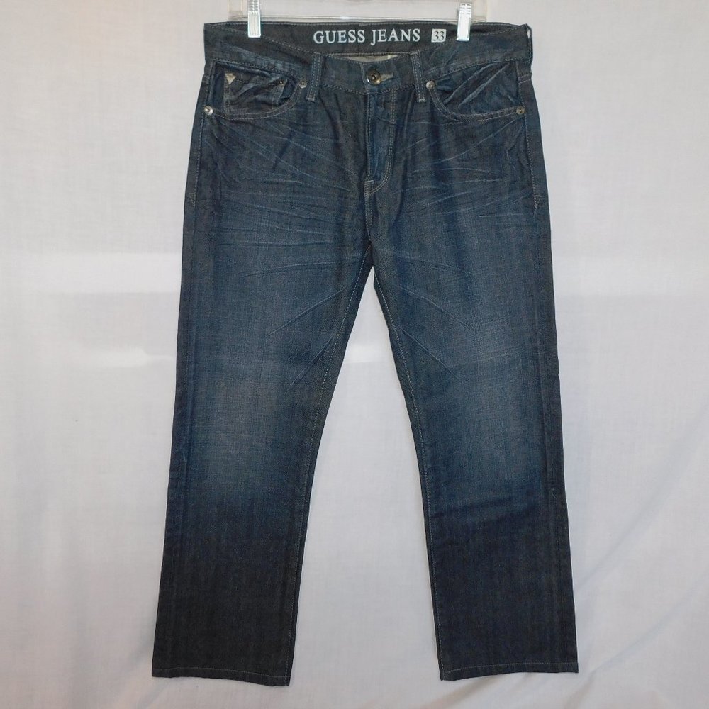 Guess Lincoln Dark Wash Slim Straight Mens 33 x 29 Blue Denim Jeans * READ